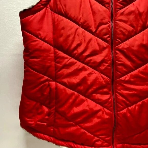 Maurices Reversible Vest Women's XXL Red Puffer Leopard Print Sherpa Full Zip - Picture 3 of 12
